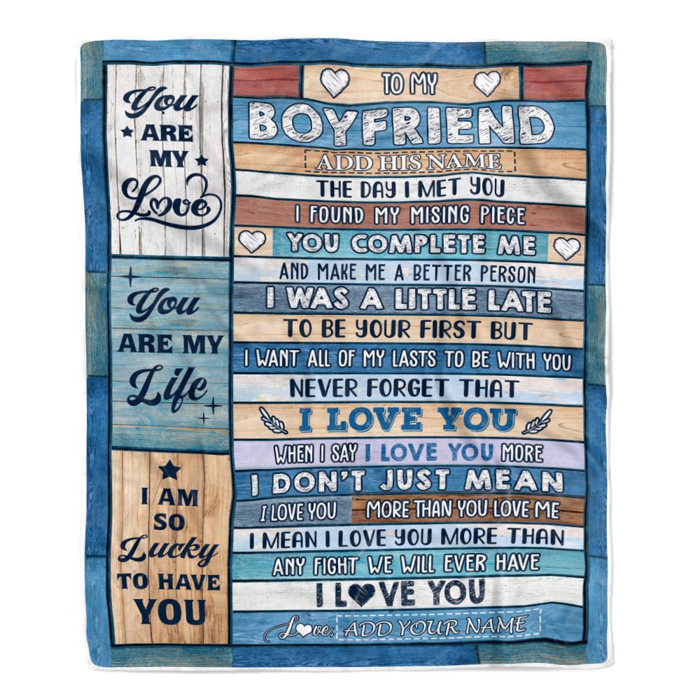 Personalized To My Boyfriend Blanket Wood The Day I Met You Boyfriend Birthday Gifts Romantic Valentines Day Gifts For Him Christmas Customized Fleece Blanket | siriusteestore