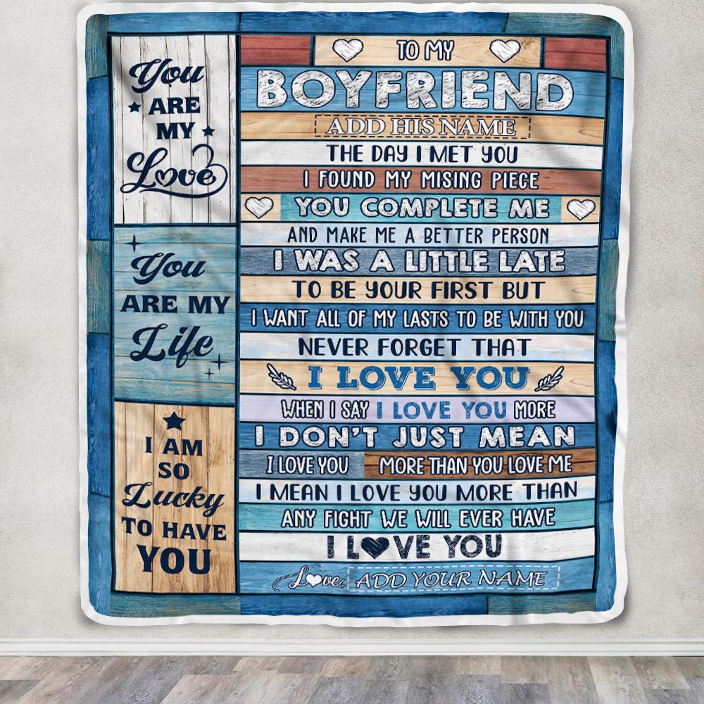 Personalized To My Boyfriend Blanket Wood The Day I Met You Boyfriend Birthday Gifts Romantic Valentines Day Gifts For Him Christmas Customized Fleece Blanket | siriusteestore