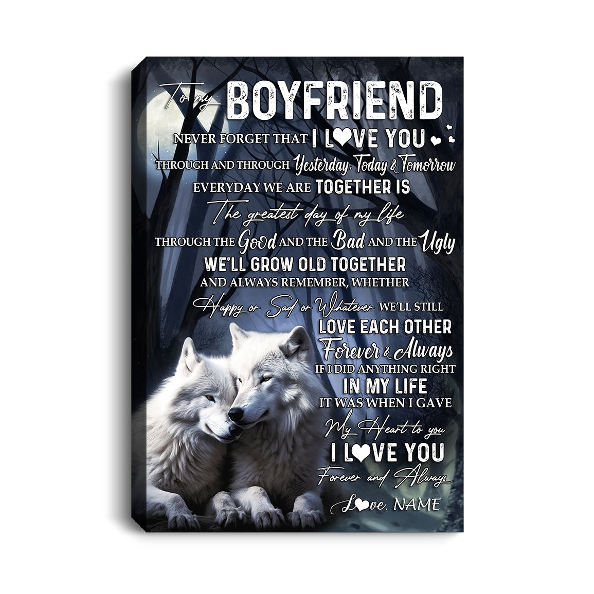 Personalized To My Boyfriend Canvas From Girlfriend Wolf Never Forget That I Love You Boyfriend Birthday Anniversary Christmas Custom Wall Art Print Framed Canvas | siriusteestore