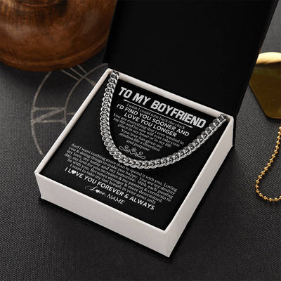Cuban Link Chain Necklace Stainless Steel | 2 | Personalized To My Boyfriend Cuban Necklace I'd Find You Sooner Love You Longer Boyfriend Birthday Anniversary Day Christmas Customized Gift Box Message Card | siriusteestore
