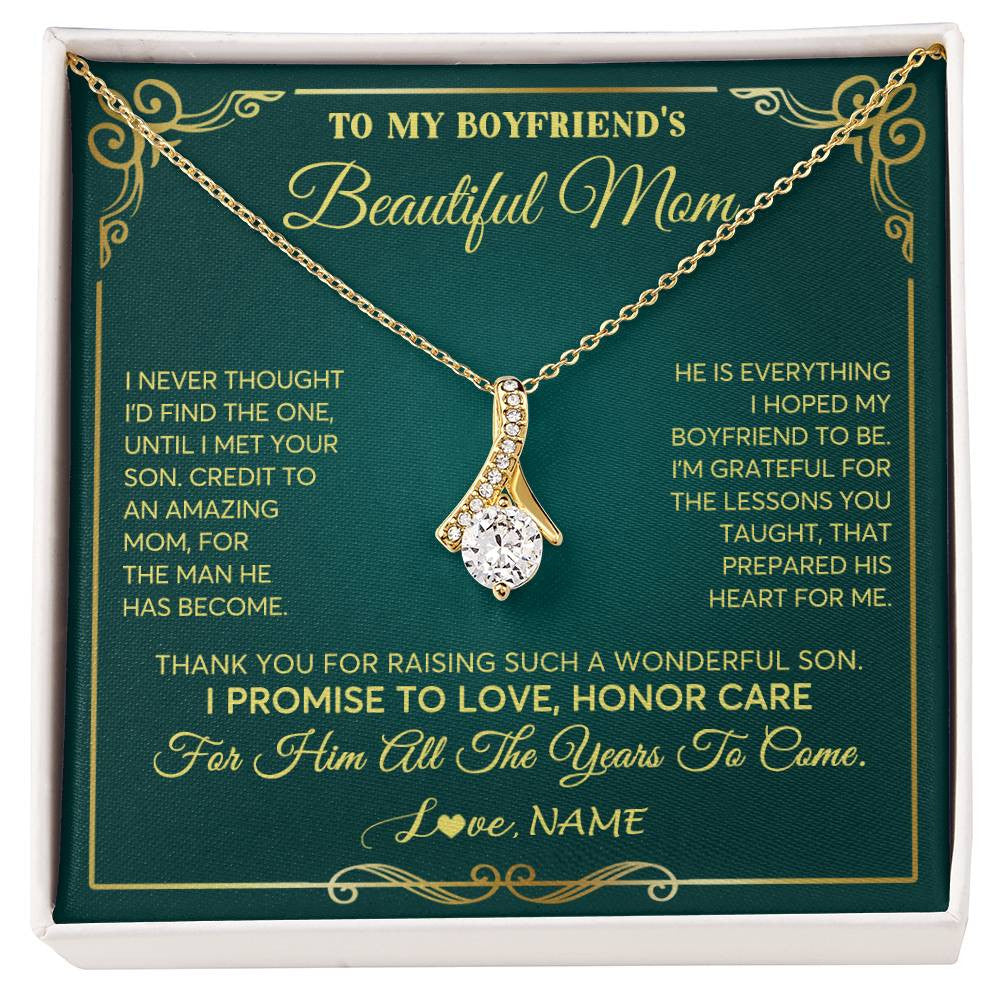 Alluring Beauty Necklace 18K Yellow Gold Finish | 1 | Personalized To My Boyfriend's Beautiful Mom Necklace From Daughter Thannk You Mother In Law Mothers Day Birthday Christmas Customized Gift Box Message Card | siriusteestore