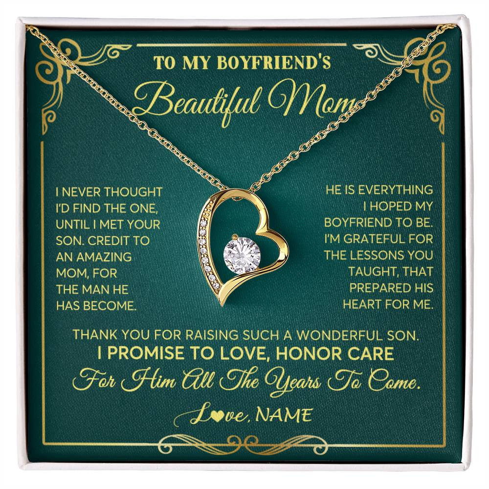 Forever Love Necklace 18K Yellow Gold Finish | 1 | Personalized To My Boyfriend's Beautiful Mom Necklace From Daughter Thannk You Mother In Law Mothers Day Birthday Christmas Customized Gift Box Message Card | siriusteestore