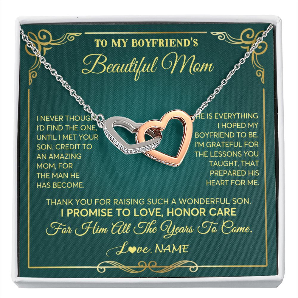 Interlocking Hearts Necklace | Personalized To My Boyfriend's Beautiful Mom Necklace From Daughter Thannk You Mother In Law Mothers Day Birthday Christmas Customized Gift Box Message Card | siriusteestore