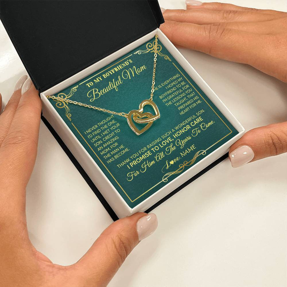 Interlocking Hearts Necklace 18K Yellow Gold Finish | 2 | Personalized To My Boyfriend's Beautiful Mom Necklace From Daughter Thannk You Mother In Law Mothers Day Birthday Christmas Customized Gift Box Message Card | siriusteestore