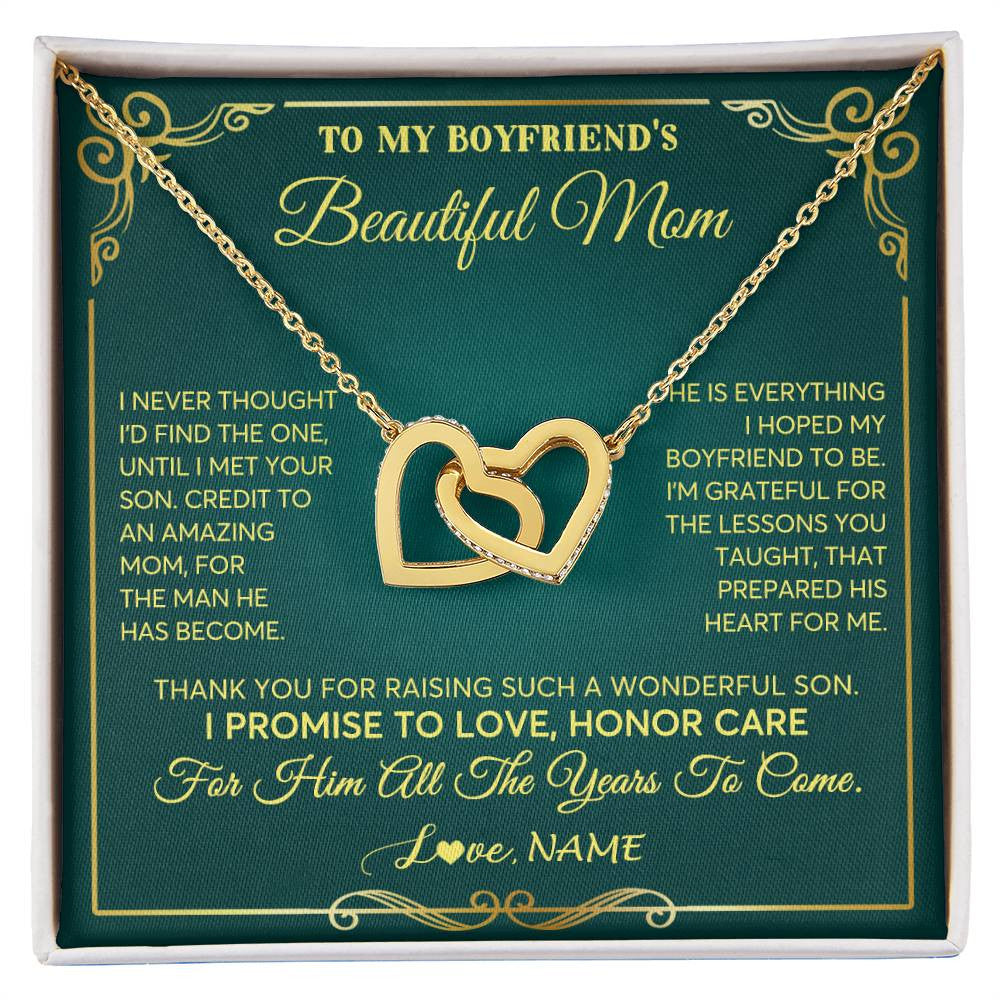 Interlocking Hearts Necklace 18K Yellow Gold Finish | 1 | Personalized To My Boyfriend's Beautiful Mom Necklace From Daughter Thannk You Mother In Law Mothers Day Birthday Christmas Customized Gift Box Message Card | siriusteestore