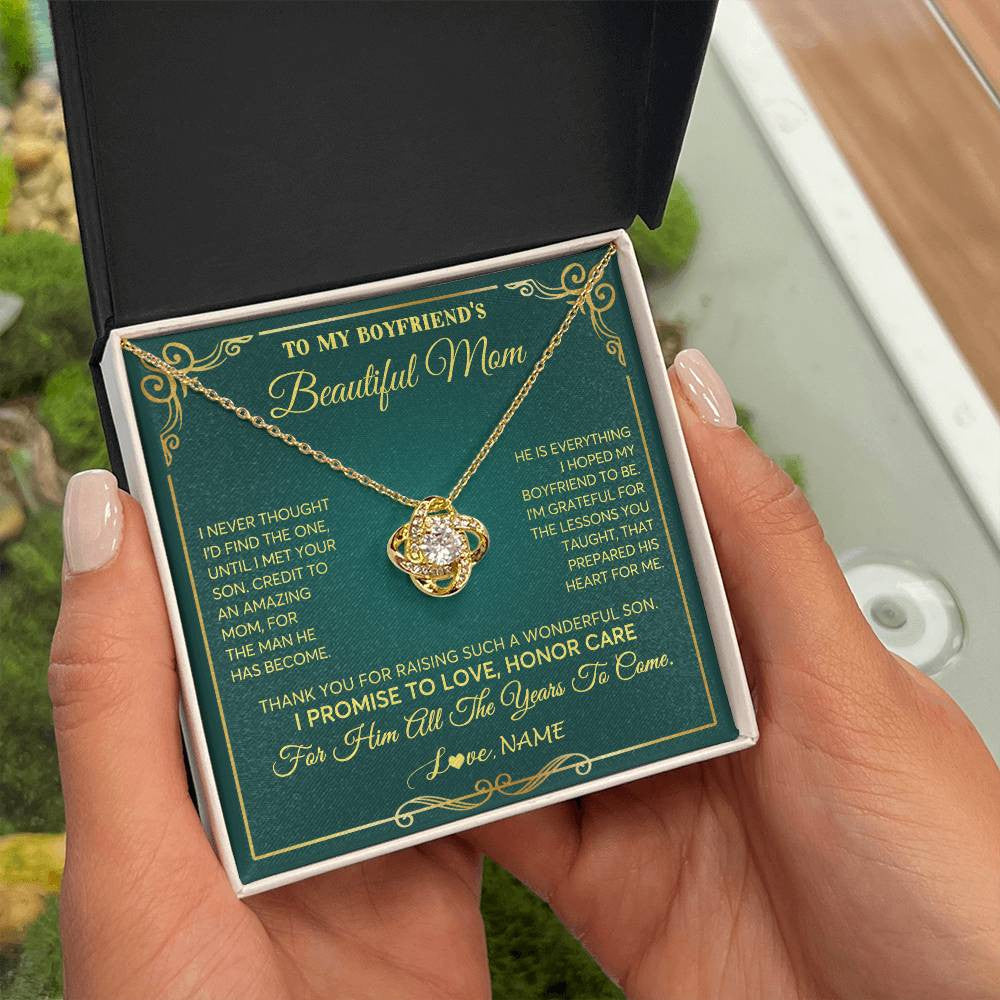 Love Knot Necklace 18K Yellow Gold Finish | 2 | Personalized To My Boyfriend's Beautiful Mom Necklace From Daughter Thannk You Mother In Law Mothers Day Birthday Christmas Customized Gift Box Message Card | siriusteestore