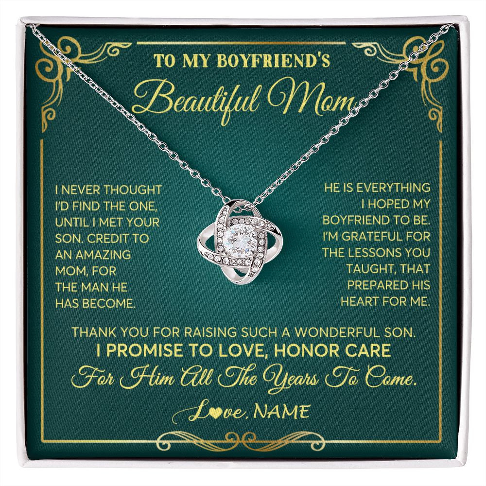 Love Knot Necklace | Personalized To My Boyfriend's Beautiful Mom Necklace From Daughter Thannk You Mother In Law Mothers Day Birthday Christmas Customized Gift Box Message Card | siriusteestore