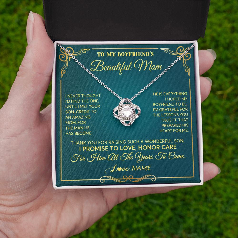 Love Knot Necklace | Personalized To My Boyfriend's Beautiful Mom Necklace From Daughter Thannk You Mother In Law Mothers Day Birthday Christmas Customized Gift Box Message Card | siriusteestore