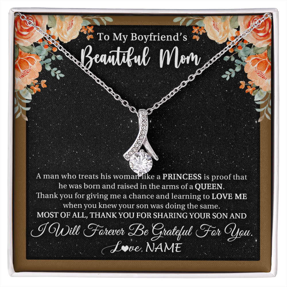 Alluring Beauty Necklace 14K White Gold Finish | 1 | Personalized To My Boyfriend's Beautiful Mom Necklace Thank You Future Mother In Law Boyfriends Mothers Day Birthday Christmas Customized Gift Box Message Card | siriusteestore