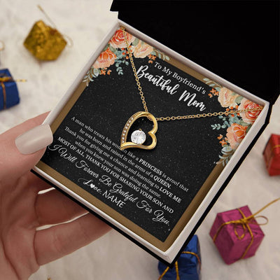 Forever Love Necklace 18K Yellow Gold Finish | 2 | Personalized To My Boyfriend's Beautiful Mom Necklace Thank You Future Mother In Law Boyfriends Mothers Day Birthday Christmas Customized Gift Box Message Card | siriusteestore