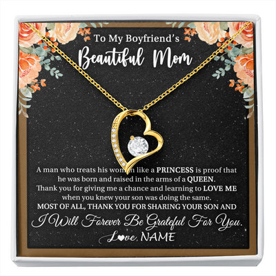Forever Love Necklace 18K Yellow Gold Finish | 1 | Personalized To My Boyfriend's Beautiful Mom Necklace Thank You Future Mother In Law Boyfriends Mothers Day Birthday Christmas Customized Gift Box Message Card | siriusteestore
