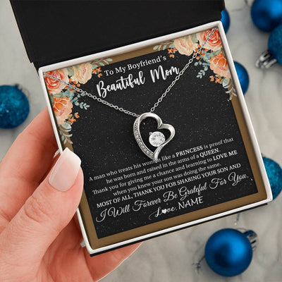 Forever Love Necklace 14K White Gold Finish | 2 | Personalized To My Boyfriend's Beautiful Mom Necklace Thank You Future Mother In Law Boyfriends Mothers Day Birthday Christmas Customized Gift Box Message Card | siriusteestore