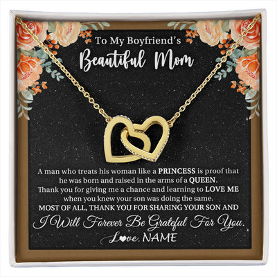 Interlocking Hearts Necklace 18K Yellow Gold Finish | 1 | Personalized To My Boyfriend's Beautiful Mom Necklace Thank You Future Mother In Law Boyfriends Mothers Day Birthday Christmas Customized Gift Box Message Card | siriusteestore