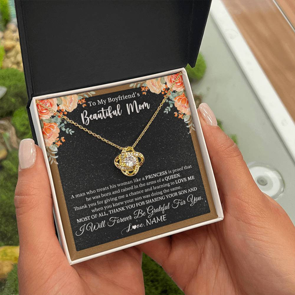 Love Knot Necklace 18K Yellow Gold Finish | 2 | Personalized To My Boyfriend's Beautiful Mom Necklace Thank You Future Mother In Law Boyfriends Mothers Day Birthday Christmas Customized Gift Box Message Card | siriusteestore