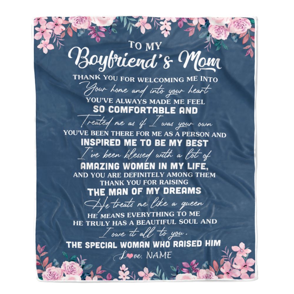 Personalized To My Boyfriend's Mom Blanket Thank You For Welcoming Me Boyfriends Mom Mother's Day Birthday Gifts Christmas Customized Fleece Throw Blanket | siriusteestore