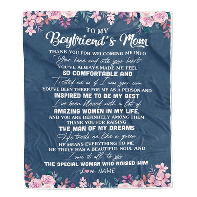 Personalized To My Boyfriend's Mom Blanket Thank You For Welcoming Me Boyfriends Mom Mother's Day Birthday Gifts Christmas Customized Fleece Throw Blanket | siriusteestore