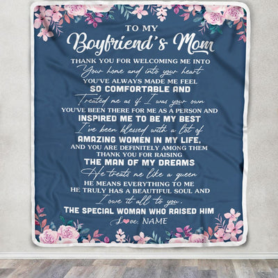 Personalized To My Boyfriend's Mom Blanket Thank You For Welcoming Me Boyfriends Mom Mother's Day Birthday Gifts Christmas Customized Fleece Throw Blanket | siriusteestore