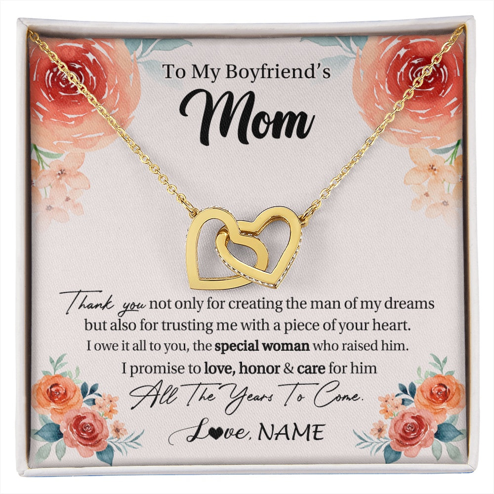 Interlocking Hearts Necklace 18K Yellow Gold Finish | 1 | Personalized To My Boyfriend's Mom Gifts Necklace Thank You Birthday Gifts For Boyfriends Mom Mother In Law Mothers Day Jewelry Gift Box Message Card | https://siriusteestore.