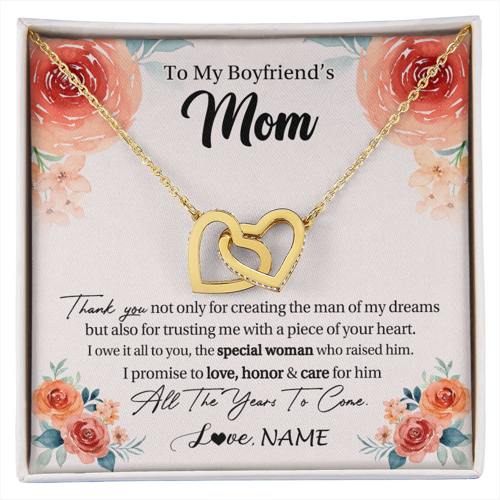 Interlocking Hearts Necklace 18K Yellow Gold Finish | 1 | Personalized To My Boyfriend's Mom Gifts Necklace Thank You Birthday Gifts For Boyfriends Mom Mother In Law Mothers Day Jewelry Gift Box Message Card | siriusteestore