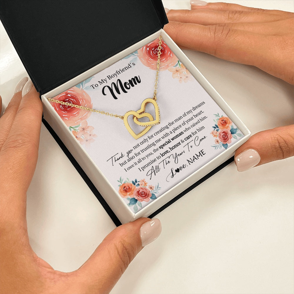 Interlocking Hearts Necklace 18K Yellow Gold Finish | 2 | Personalized To My Boyfriend's Mom Gifts Necklace Thank You Birthday Gifts For Boyfriends Mom Mother In Law Mothers Day Jewelry Gift Box Message Card | https://siriusteestore.