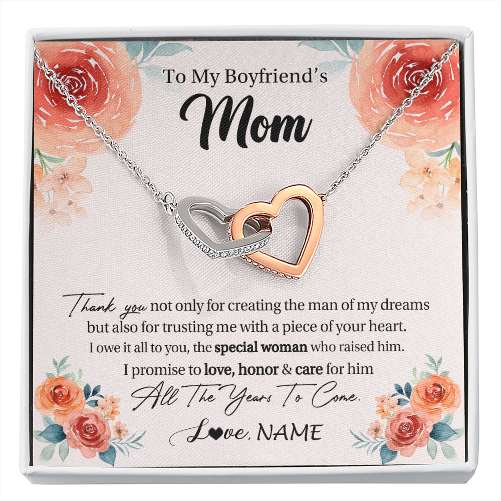 Interlocking Hearts Necklace Stainless Steel & Rose Gold Finish | 1 | Personalized To My Boyfriend's Mom Gifts Necklace Thank You Birthday Gifts For Boyfriends Mom Mother In Law Mothers Day Jewelry Gift Box Message Card | siriusteestore