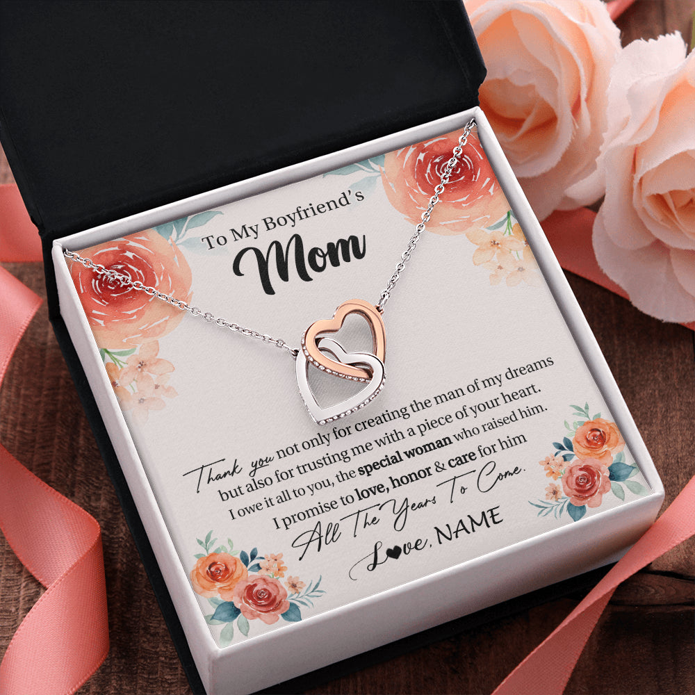 Interlocking Hearts Necklace Stainless Steel & Rose Gold Finish | 2 | Personalized To My Boyfriend's Mom Gifts Necklace Thank You Birthday Gifts For Boyfriends Mom Mother In Law Mothers Day Jewelry Gift Box Message Card | siriusteestore