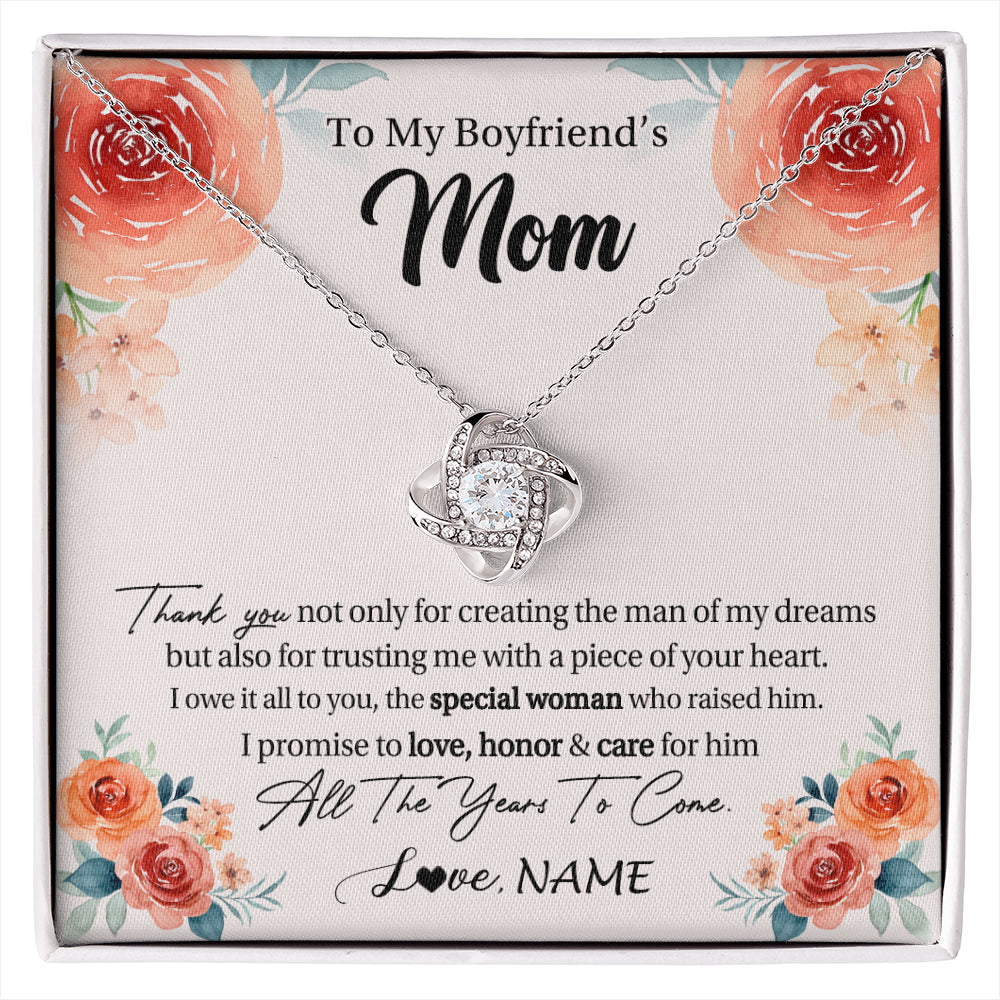 Love Knot Necklace 14K White Gold Finish | 1 | Personalized To My Boyfriend's Mom Gifts Necklace Thank You Birthday Gifts For Boyfriends Mom Mother In Law Mothers Day Jewelry Gift Box Message Card | siriusteestore