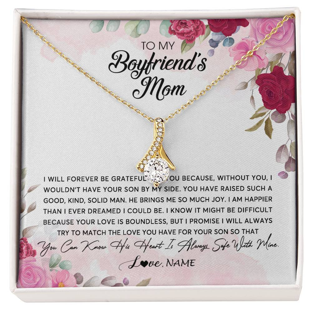 Alluring Beauty Necklace 18K Yellow Gold Finish | Personalized To My Boyfriend's Mom Necklace Flower Forever Be Grateful Boyfriend's Mom Birthday Mother's Day Pendant Jewelry Customized Gift Box Message Card | siriusteestore