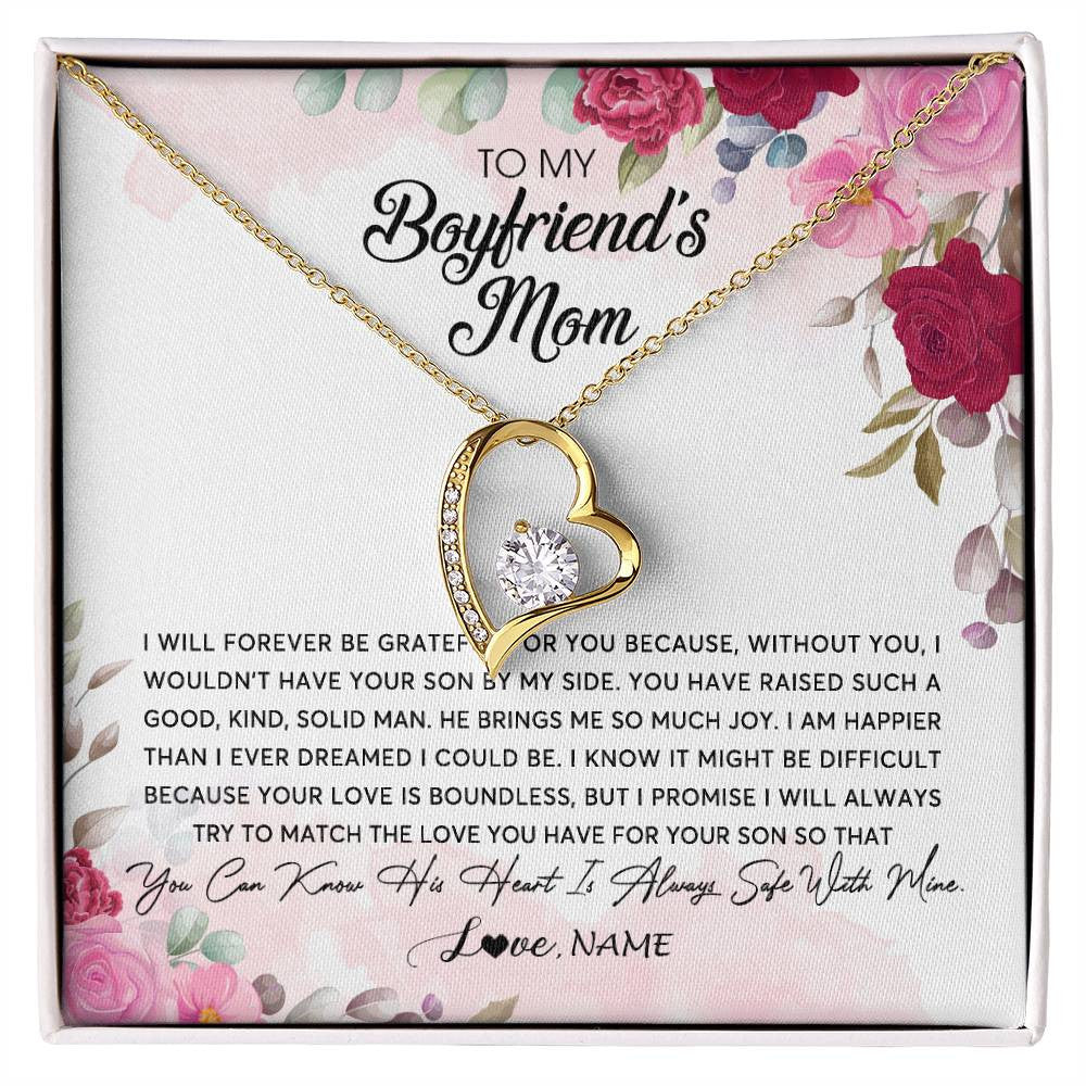 Forever Love Necklace 18K Yellow Gold Finish | Personalized To My Boyfriend's Mom Necklace Flower Forever Be Grateful Boyfriend's Mom Birthday Mother's Day Pendant Jewelry Customized Gift Box Message Card | siriusteestore