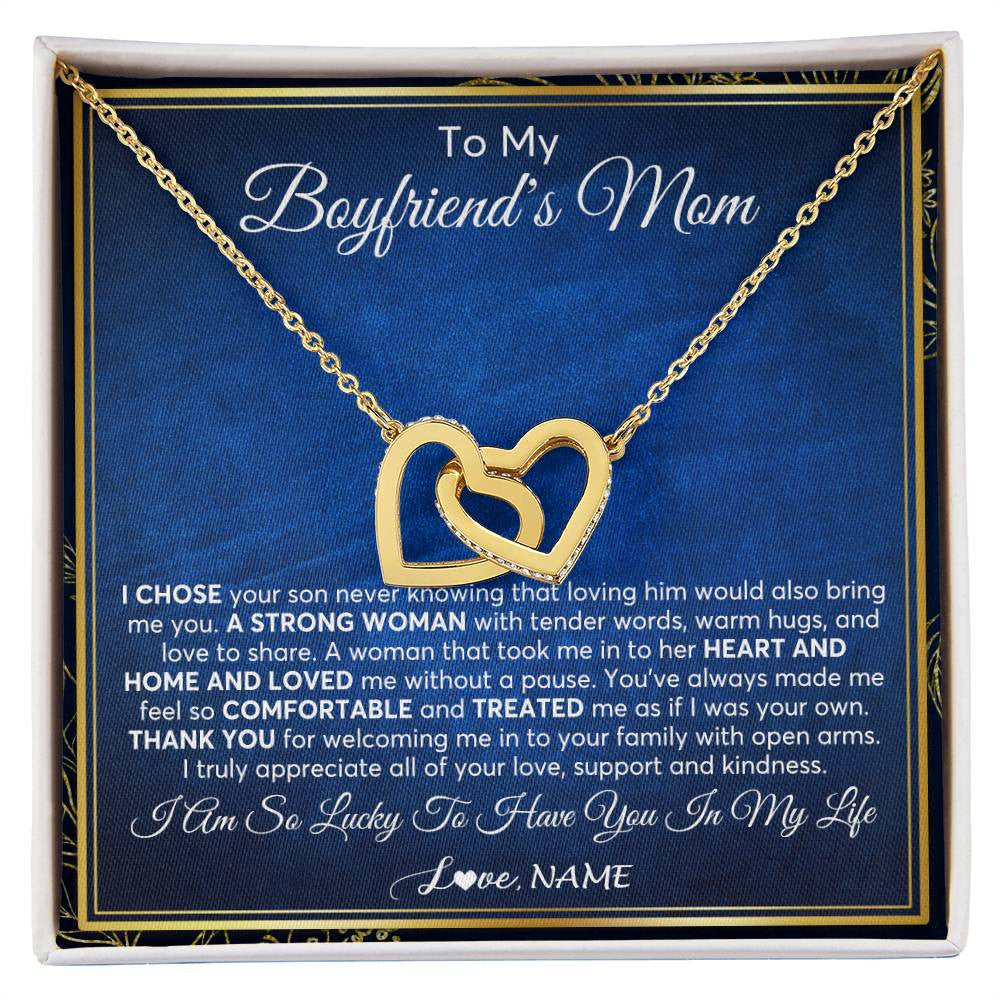 Interlocking Hearts Necklace 18K Yellow Gold Finish | 1 | Personalized To My Boyfriend's Mom Necklace From Daughter A Strong Women Mother In Law Birthday Mothers Day Christmas Customized Gift Box Message Card | siriusteestore