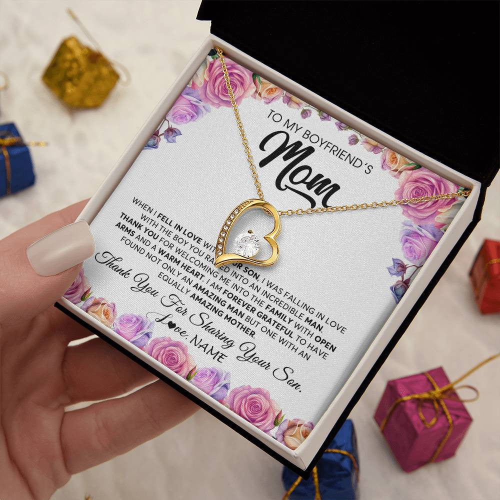 Forever Love Necklace 18K Yellow Gold Finish | 2 | Personalized To My Boyfriend's Mom Necklace From Daughter A Warm Heart Mother In Law Mothers Day Wedding Birthday Christmas Customized Gift Box Message Card | siriusteestore
