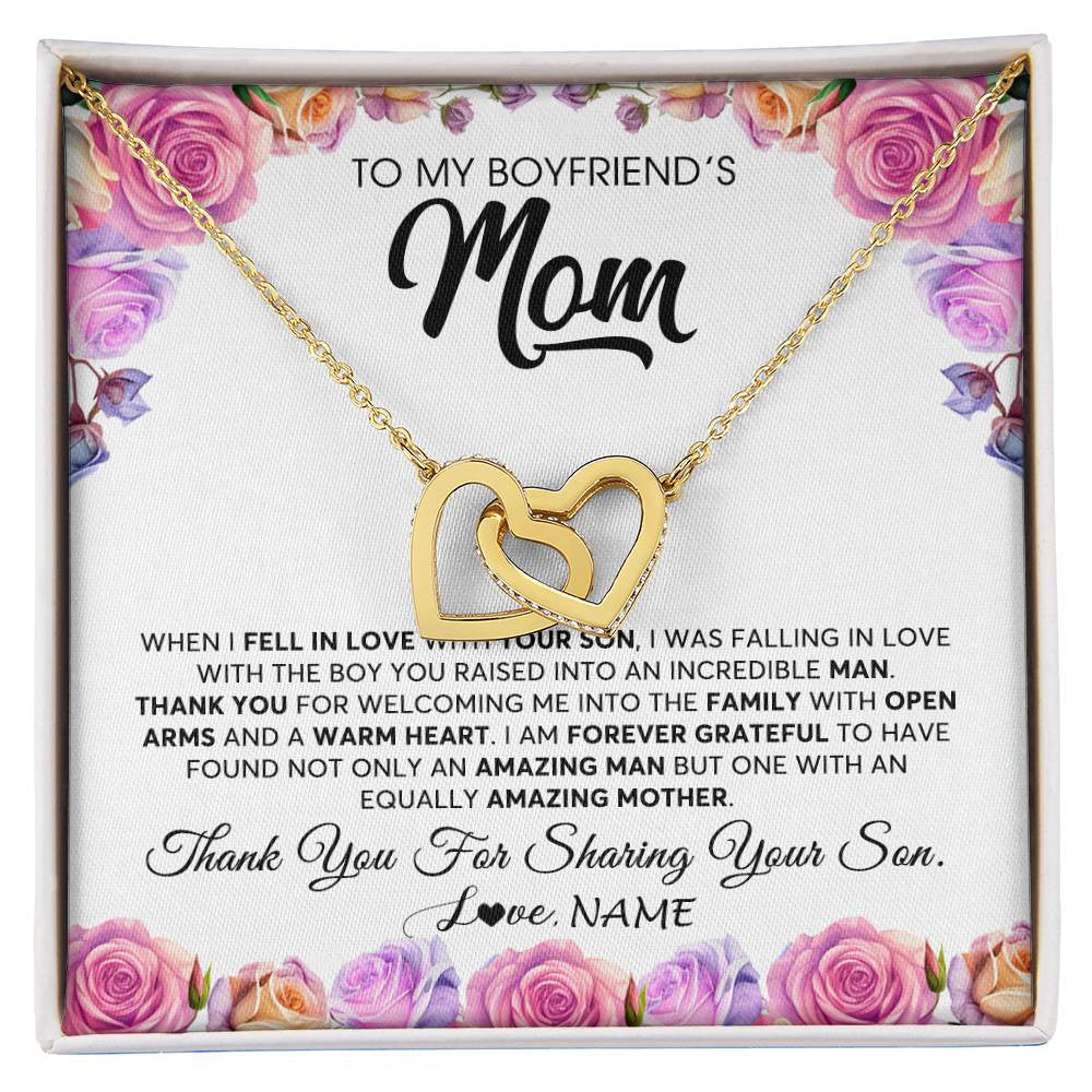 Interlocking Hearts Necklace 18K Yellow Gold Finish | 1 | Personalized To My Boyfriend's Mom Necklace From Daughter A Warm Heart Mother In Law Mothers Day Wedding Birthday Christmas Customized Gift Box Message Card | siriusteestore