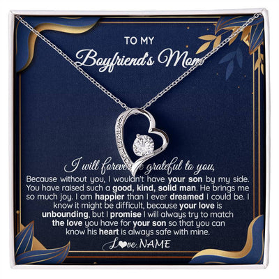 Forever Love Necklace 14K White Gold Finish | 1 | Personalized To My Boyfriend's Mom Necklace From Daugter Grateful Gifts For Boyfriends Mom Jewelry Birthday Wedding Christmas Customized Gift Box Message Card | siriusteestore