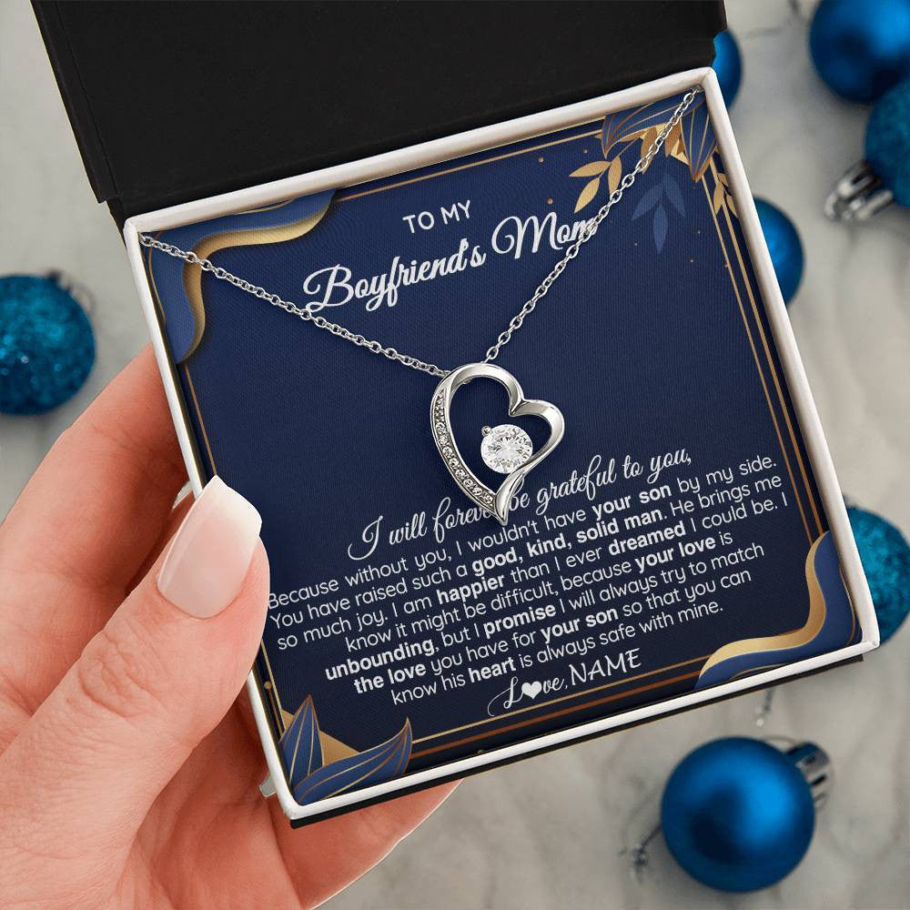 Forever Love Necklace 14K White Gold Finish | 2 | Personalized To My Boyfriend's Mom Necklace From Daugter Grateful Gifts For Boyfriends Mom Jewelry Birthday Wedding Christmas Customized Gift Box Message Card | siriusteestore
