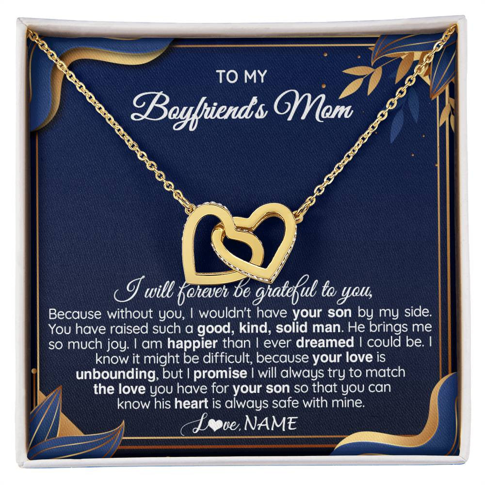Interlocking Hearts Necklace 18K Yellow Gold Finish | 1 | Personalized To My Boyfriend's Mom Necklace From Daugter Grateful Gifts For Boyfriends Mom Jewelry Birthday Wedding Christmas Customized Gift Box Message Card | siriusteestore
