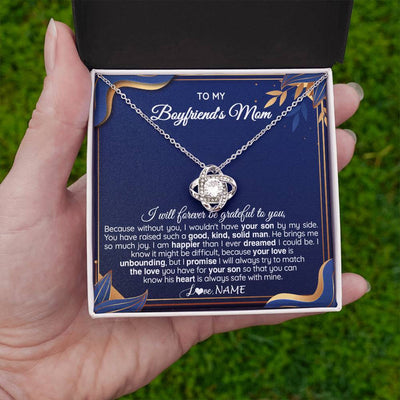 Love Knot Necklace 14K White Gold Finish | 2 | Personalized To My Boyfriend's Mom Necklace From Daugter Grateful Gifts For Boyfriends Mom Jewelry Birthday Wedding Christmas Customized Gift Box Message Card | siriusteestore
