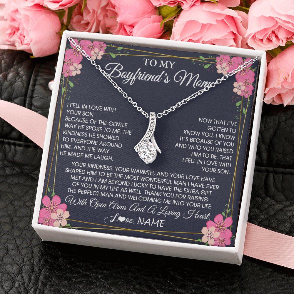 Alluring Beauty Necklace 14K White Gold Finish | 2 | Personalized To My Boyfriend's Mom Necklace Gifts Thank You Welcoming Me Mother In Law Mother Of The Groom Birthday Wedding Customized Gift Box Message Card | siriusteestore