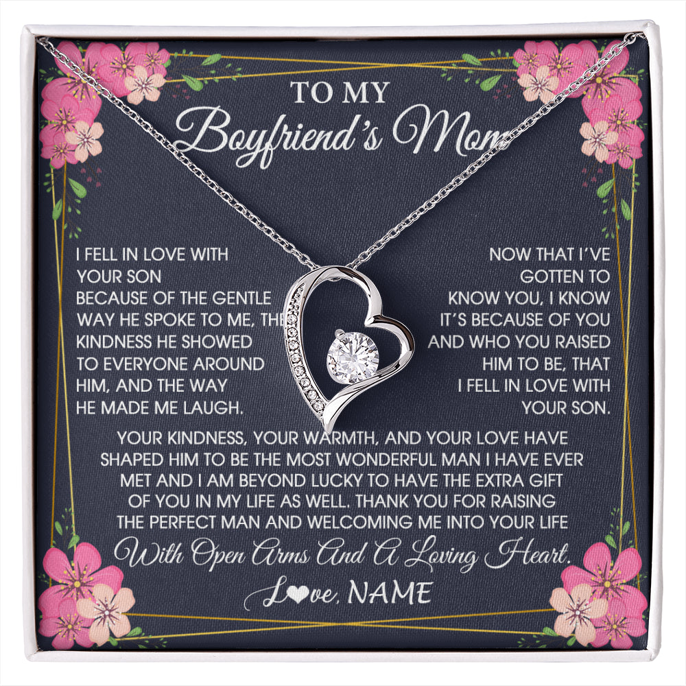 Forever Love Necklace 14K White Gold Finish | 1 | Personalized To My Boyfriend's Mom Necklace Gifts Thank You Welcoming Me Mother In Law Mother Of The Groom Birthday Wedding Customized Gift Box Message Card | siriusteestore