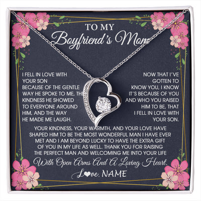 Forever Love Necklace 14K White Gold Finish | 1 | Personalized To My Boyfriend's Mom Necklace Gifts Thank You Welcoming Me Mother In Law Mother Of The Groom Birthday Wedding Customized Gift Box Message Card | siriusteestore
