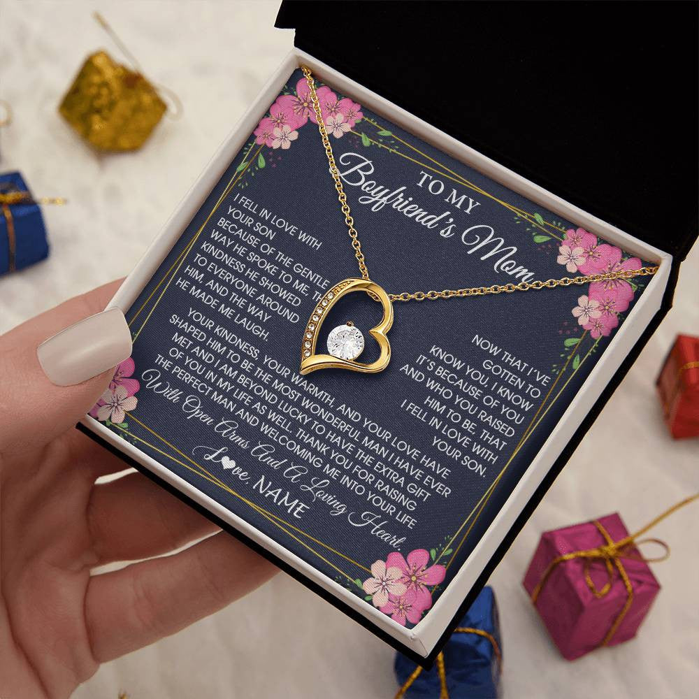 Forever Love Necklace 18K Yellow Gold Finish | 2 | Personalized To My Boyfriend's Mom Necklace Gifts Thank You Welcoming Me Mother In Law Mother Of The Groom Birthday Wedding Customized Gift Box Message Card | siriusteestore