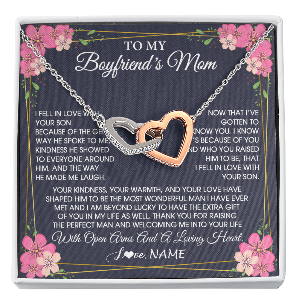 Interlocking Hearts Necklace Stainless Steel & Rose Gold Finish | 1 | Personalized To My Boyfriend's Mom Necklace Gifts Thank You Welcoming Me Mother In Law Mother Of The Groom Birthday Wedding Customized Gift Box Message Card | siriusteestore