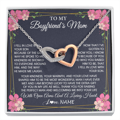 Interlocking Hearts Necklace Stainless Steel & Rose Gold Finish | 1 | Personalized To My Boyfriend's Mom Necklace Gifts Thank You Welcoming Me Mother In Law Mother Of The Groom Birthday Wedding Customized Gift Box Message Card | siriusteestore