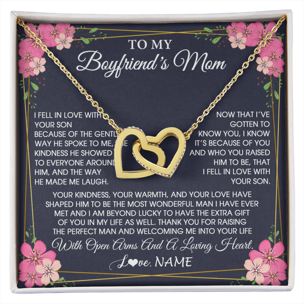 Interlocking Hearts Necklace 18K Yellow Gold Finish | 1 | Personalized To My Boyfriend's Mom Necklace Gifts Thank You Welcoming Me Mother In Law Mother Of The Groom Birthday Wedding Customized Gift Box Message Card | siriusteestore