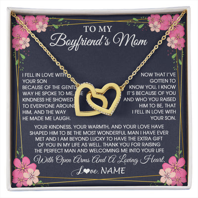 Interlocking Hearts Necklace 18K Yellow Gold Finish | 1 | Personalized To My Boyfriend's Mom Necklace Gifts Thank You Welcoming Me Mother In Law Mother Of The Groom Birthday Wedding Customized Gift Box Message Card | siriusteestore