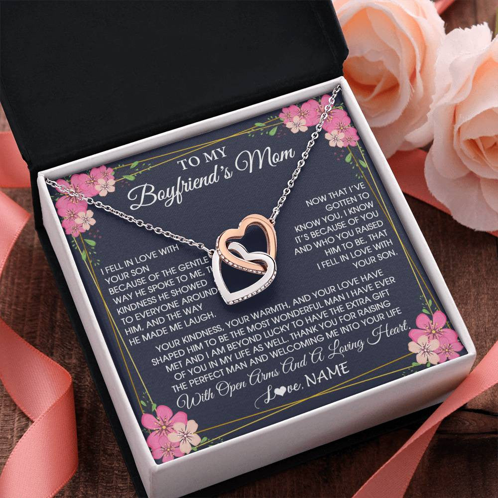 Interlocking Hearts Necklace Stainless Steel & Rose Gold Finish | 2 | Personalized To My Boyfriend's Mom Necklace Gifts Thank You Welcoming Me Mother In Law Mother Of The Groom Birthday Wedding Customized Gift Box Message Card | siriusteestore