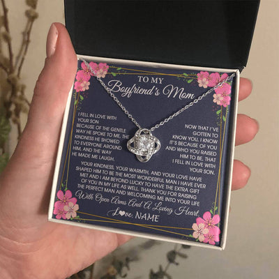 Love Knot Necklace 14K White Gold Finish | 2 | Personalized To My Boyfriend's Mom Necklace Gifts Thank You Welcoming Me Mother In Law Mother Of The Groom Birthday Wedding Customized Gift Box Message Card | siriusteestore