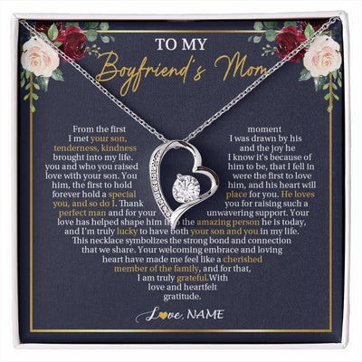 Forever Love Necklace 14K White Gold Finish | 1 | Personalized To My Boyfriend's Mom Necklace Gifts Truly Grateful Mother In Law Mothers Day Birthday Gifts Wedding Presents Customized Gift Box Message Card | siriusteestore