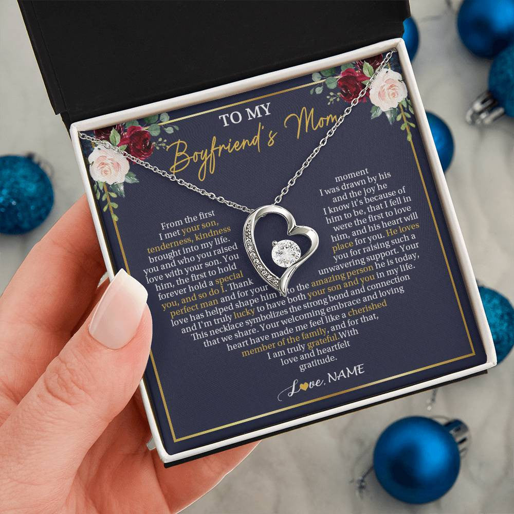 Forever Love Necklace 14K White Gold Finish | 2 | Personalized To My Boyfriend's Mom Necklace Gifts Truly Grateful Mother In Law Mothers Day Birthday Gifts Wedding Presents Customized Gift Box Message Card | siriusteestore