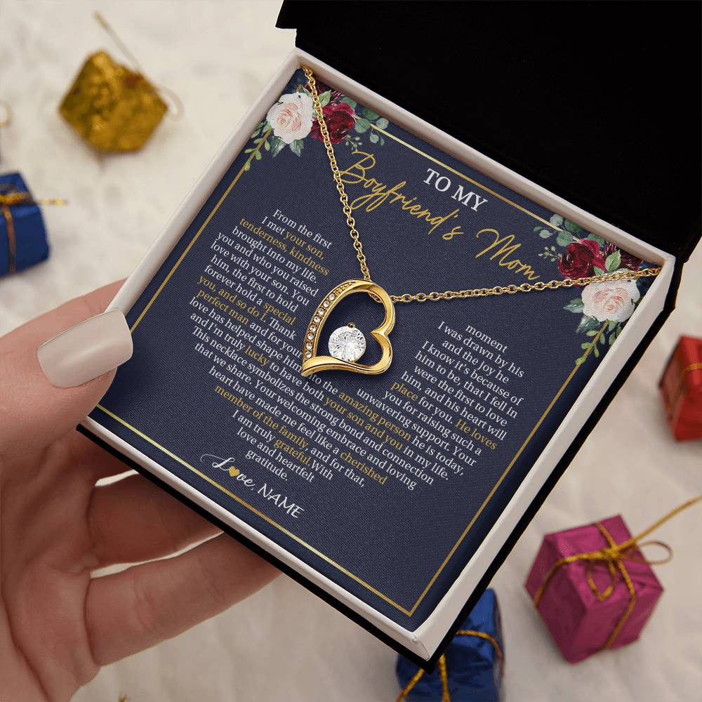 Forever Love Necklace 18K Yellow Gold Finish | 2 | Personalized To My Boyfriend's Mom Necklace Gifts Truly Grateful Mother In Law Mothers Day Birthday Gifts Wedding Presents Customized Gift Box Message Card | siriusteestore