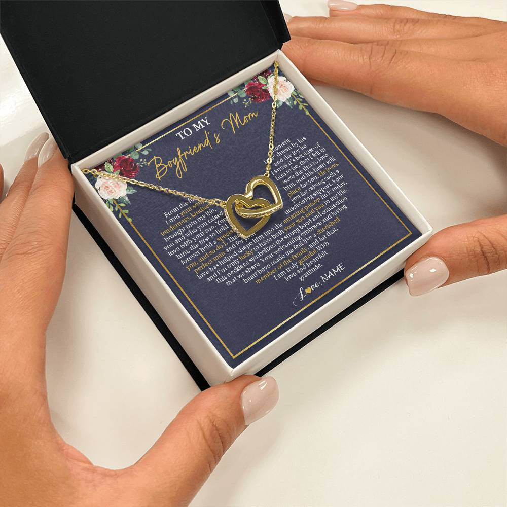 Interlocking Hearts Necklace 18K Yellow Gold Finish | 2 | Personalized To My Boyfriend's Mom Necklace Gifts Truly Grateful Mother In Law Mothers Day Birthday Gifts Wedding Presents Customized Gift Box Message Card | siriusteestore
